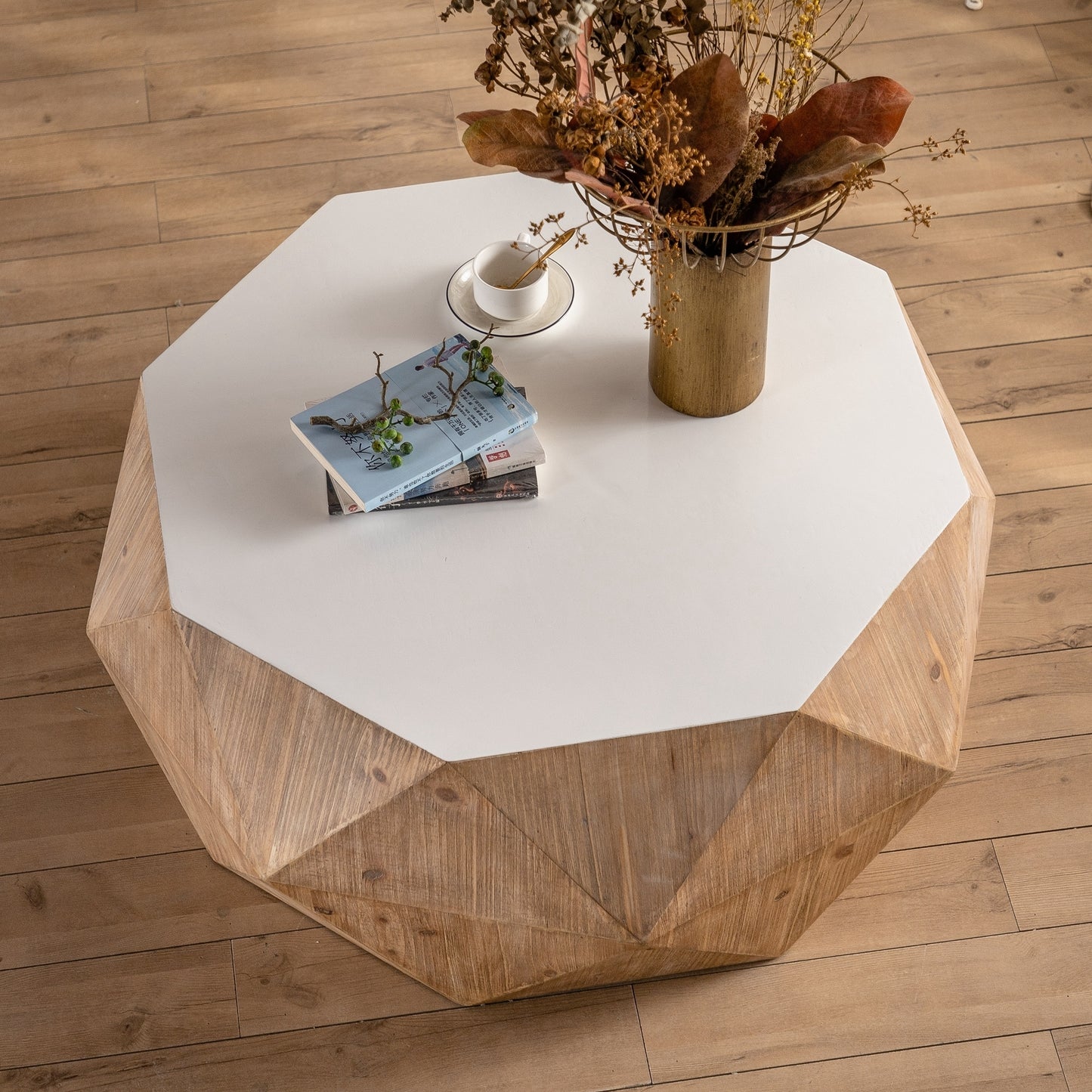 Vintage American Style White Coffee Table with Three-Dimensional Embossed Pattern Design