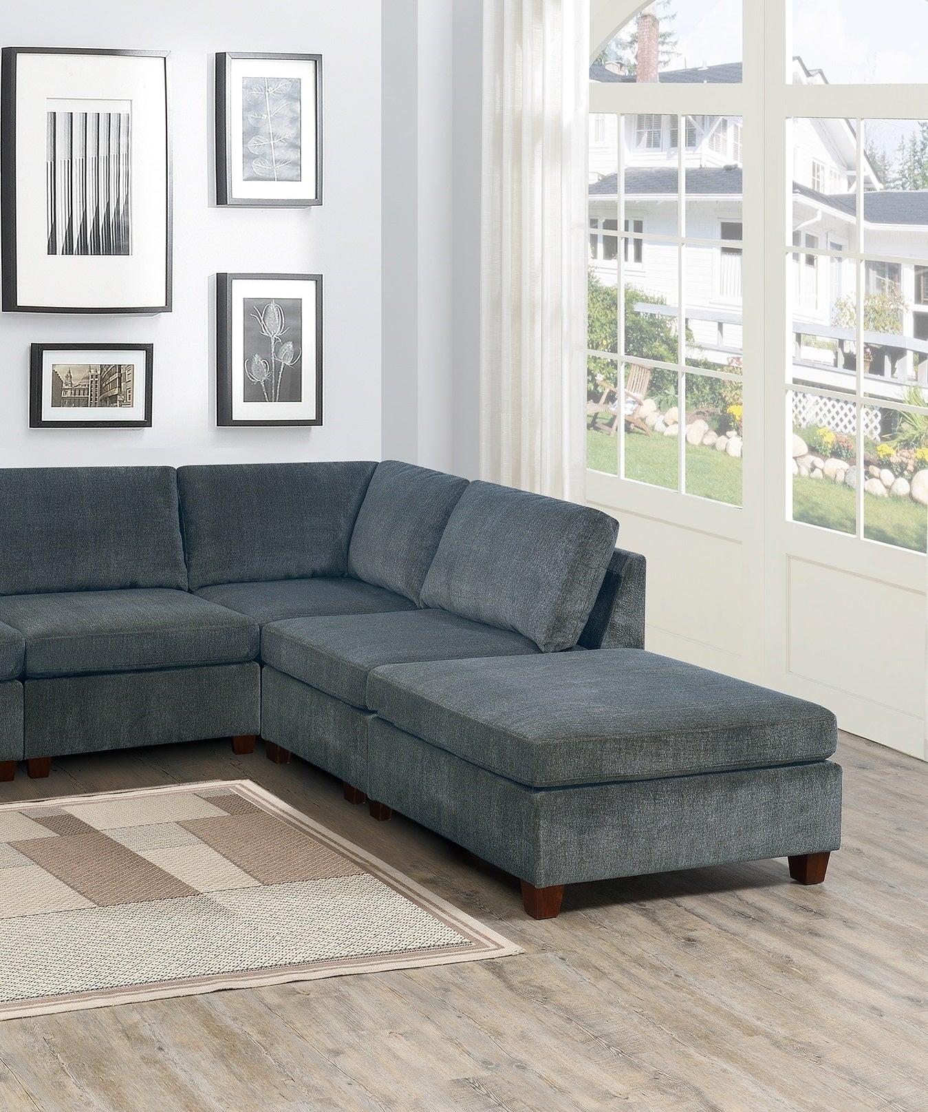 Soft Gray Modular Chenille Sectional Sofa Set with Ottoman