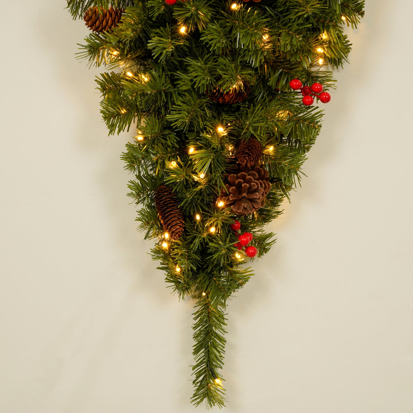 Upside Down Hanging Quarter Christmas Tree with 300 LED Warm White Lights