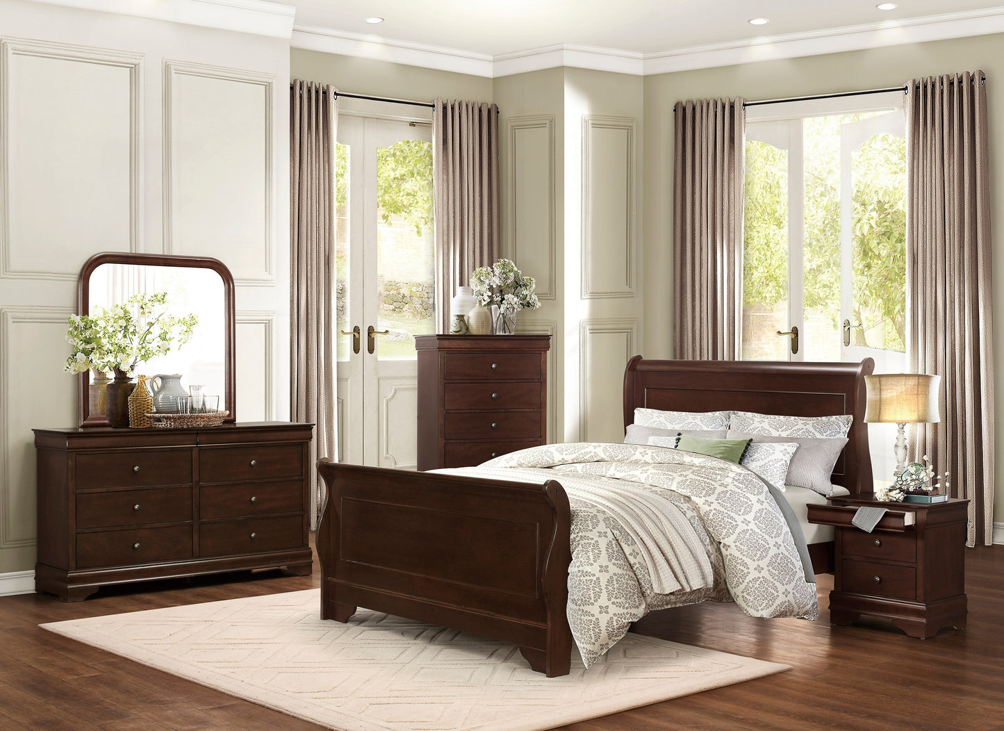 Louis Philippe Style 1pc Nightstand of Drawers Brown Cherry Finish Okume Veneer Bedroom Furniture