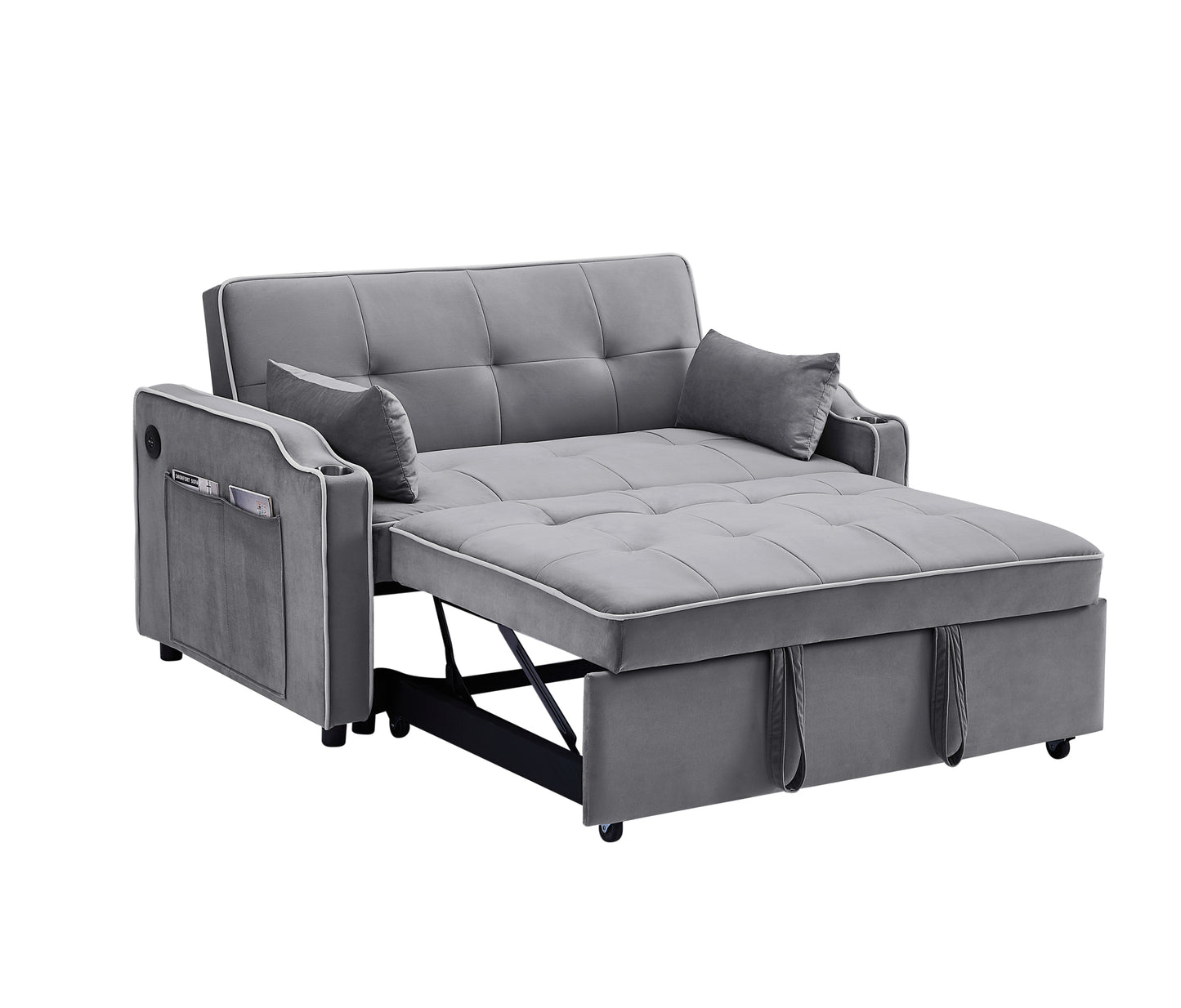 Sofa Bed, 3 in 1 Convertible Sofa Chair Bed, Adjustable Backrest Chair, Chaise Lounge with USB Ports, Cup Holder, Side Pocket,GRAY