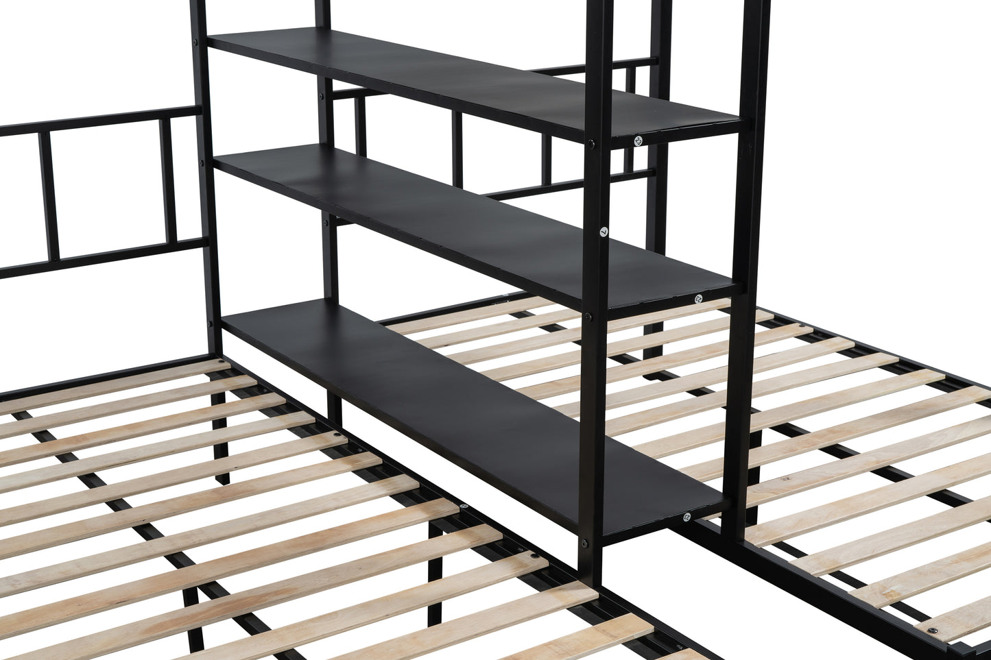 Metal Bunk Bed with Three Tiers Shelves