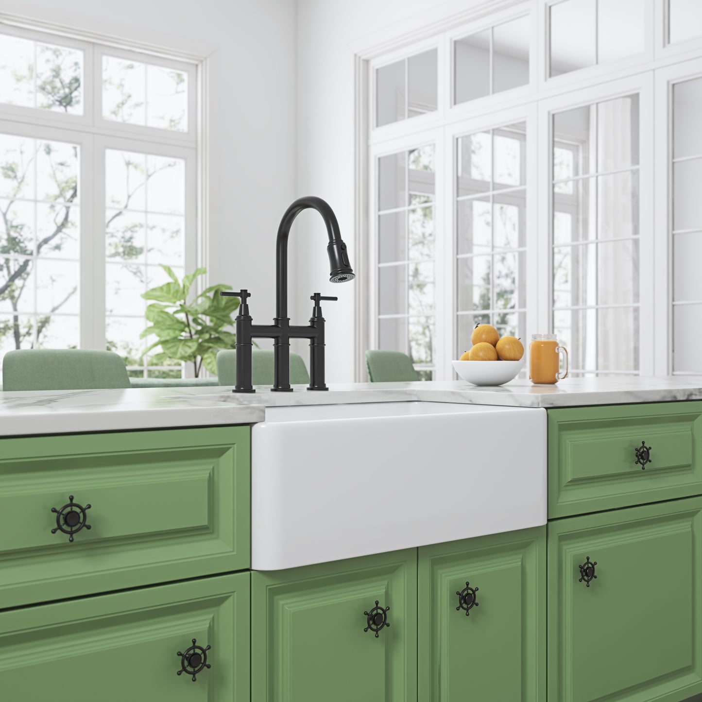 Deep White Farmhouse Sink with High Gloss Glaze