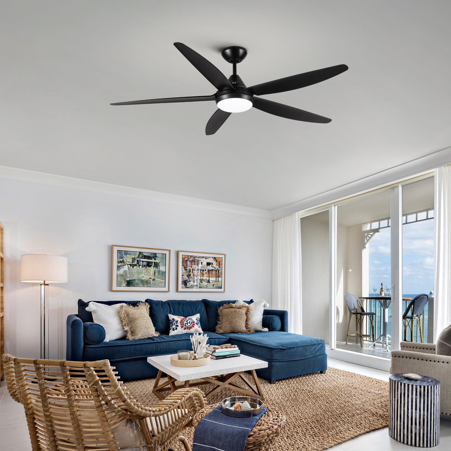 56-Inch Integrated LED Black ABS Blade Ceiling Fan with Lighting