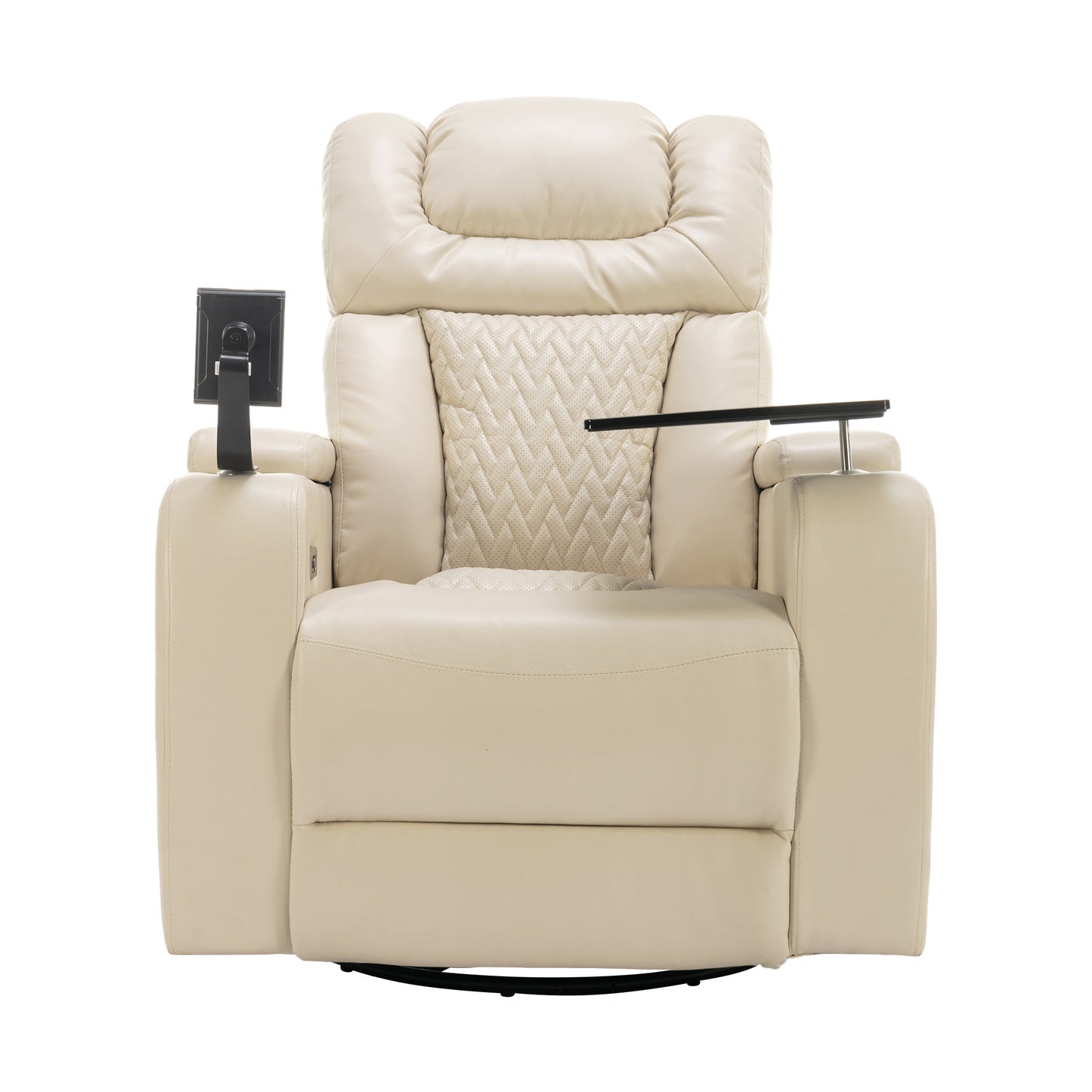 Power Recliner with Swivel, Cup Holder, USB Port, and Tray Table, White