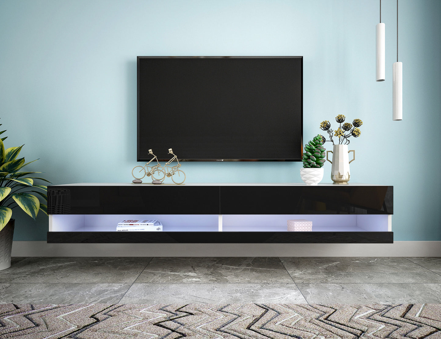 180-Inch LED TV Stand with Wall-Mounted Floating Design