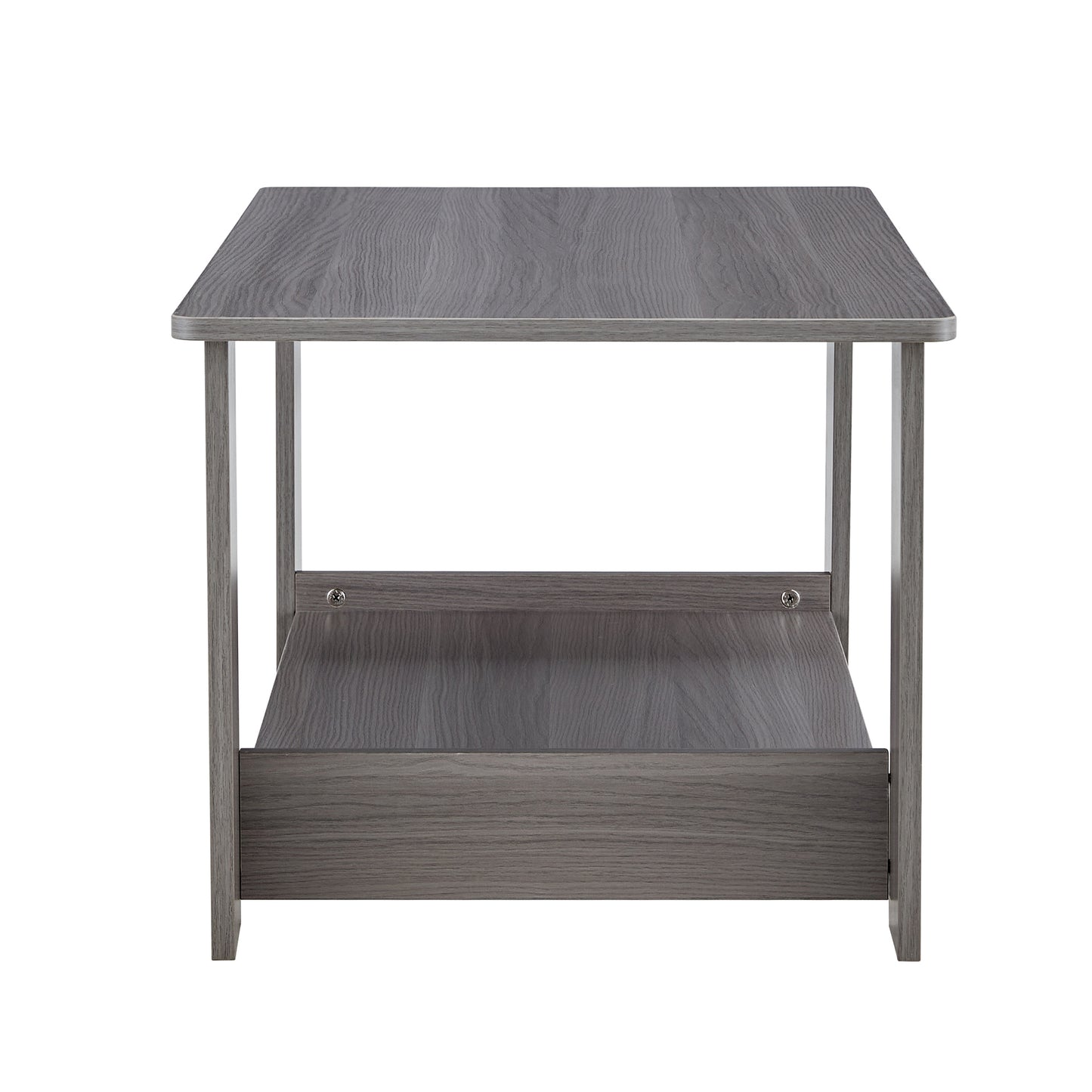 Elegant Gray Wood Grain Double Layered Rectangular Coffee Table, Perfect for Any Room