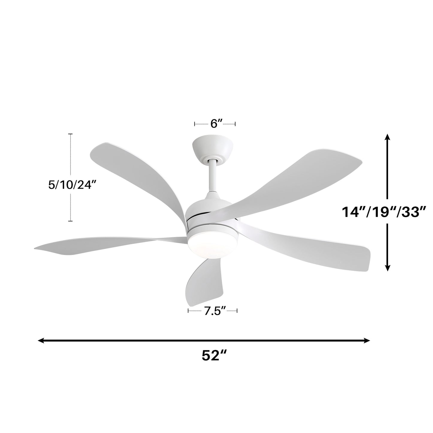 Quiet 52 Inch White Wooden Ceiling Fan with Remote Control and LED Light