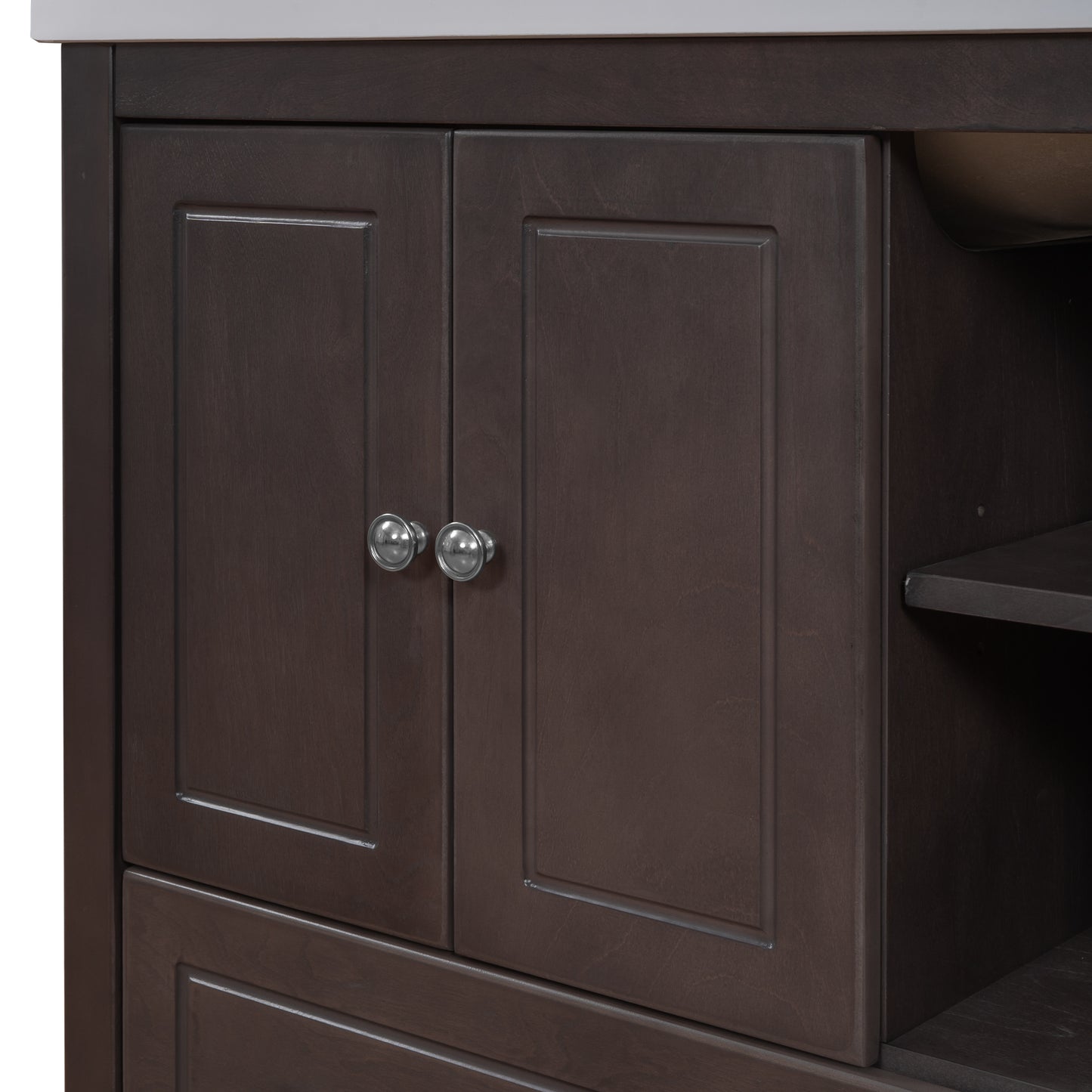 30" Bathroom Vanity with Sink, Bathroom Storage Cabinet with Doors and Drawers, Solid Wood Frame, Ceramic Sink, Brown