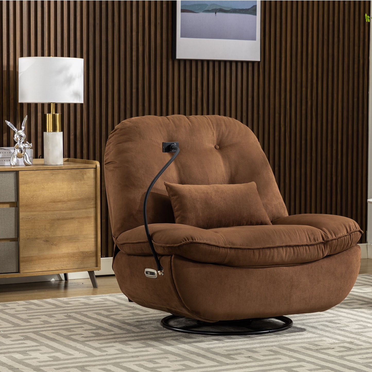 Intelligent Brown Power Recliner Sofa with Swivel, USB Charger, Bluetooth, and Voice Control