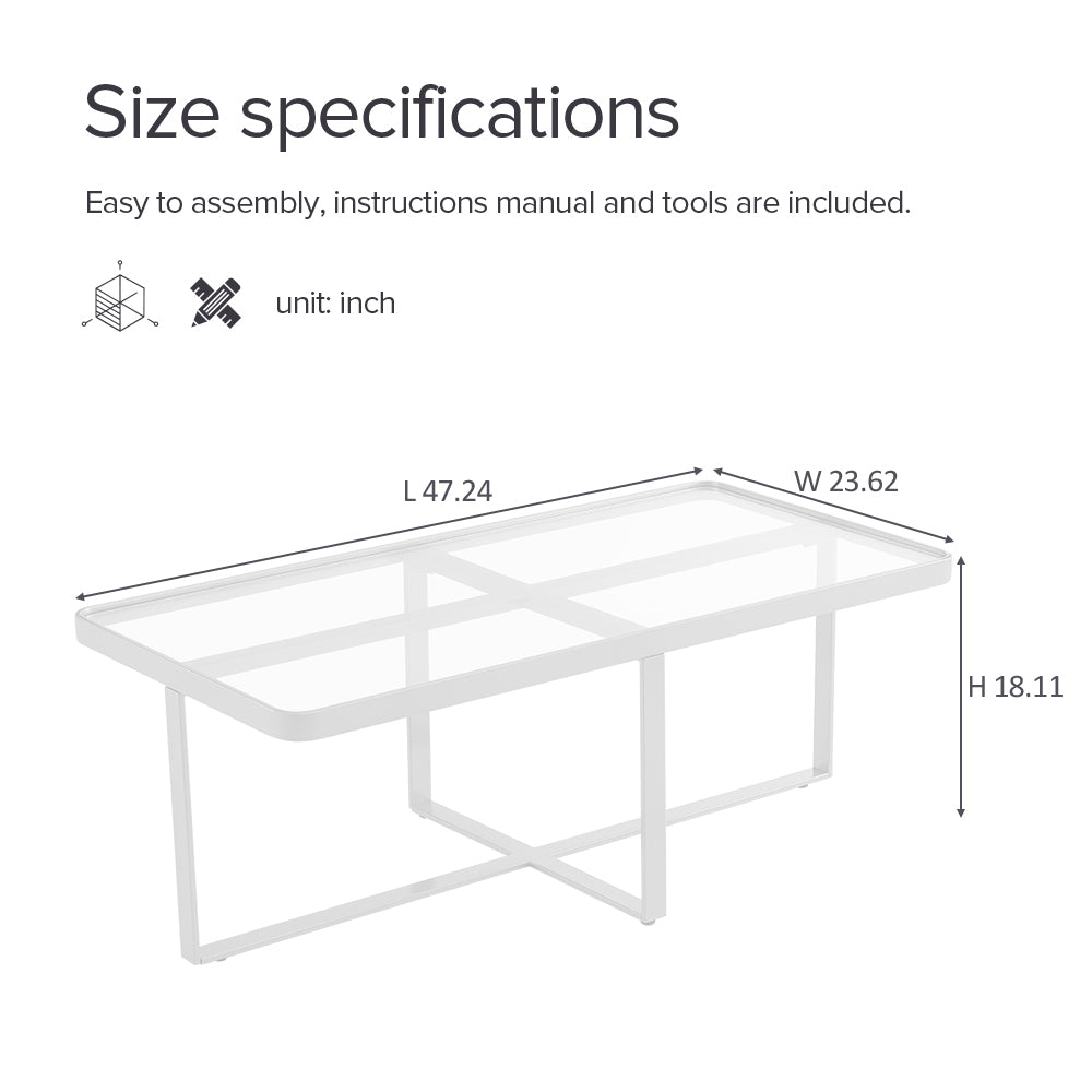 Sleek Rectangle Coffee Table with Golden Metal Frame and Tempered Glass Tabletop