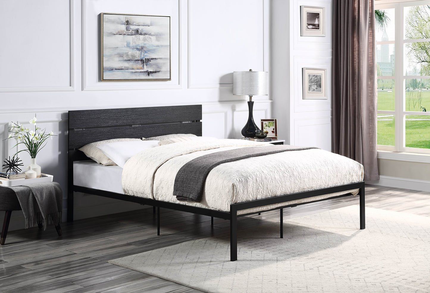 Black Metal Frame Full Size Bed 1pc