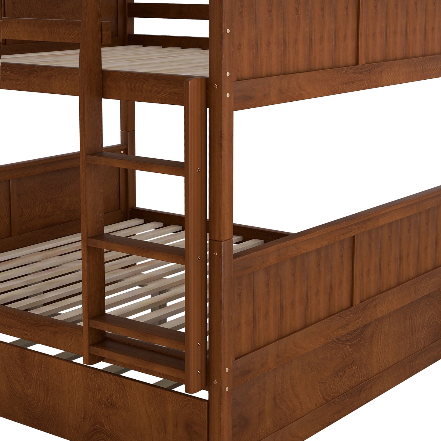 Versatile Full-Size Bunk Bed with Trundle in Walnut