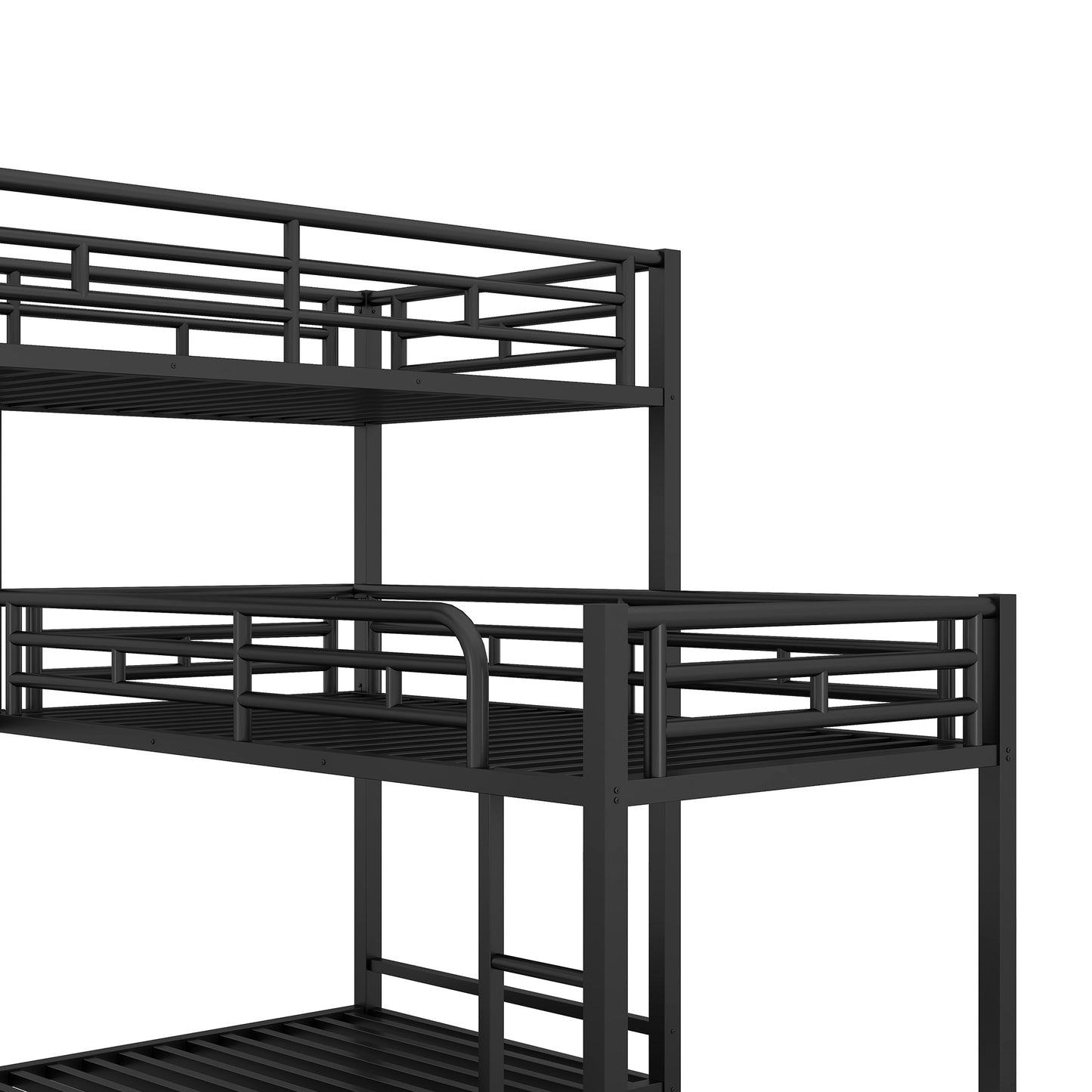 Black Metal Triple Bunk Bed with Desk and L-shaped Design