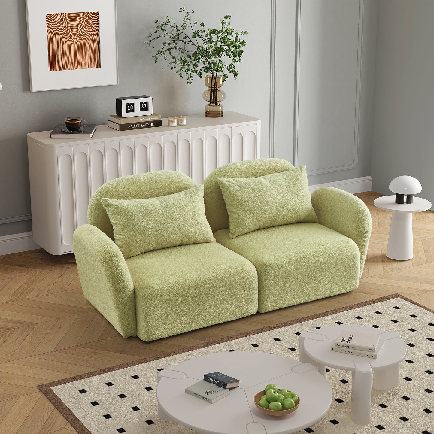 Living Room Furniture Lazy Sofa Loveseat Teddy Fabric Light Green