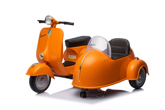 12V LICENSED Vespa Scooter Motorcycle with Side Car for kids, Orange