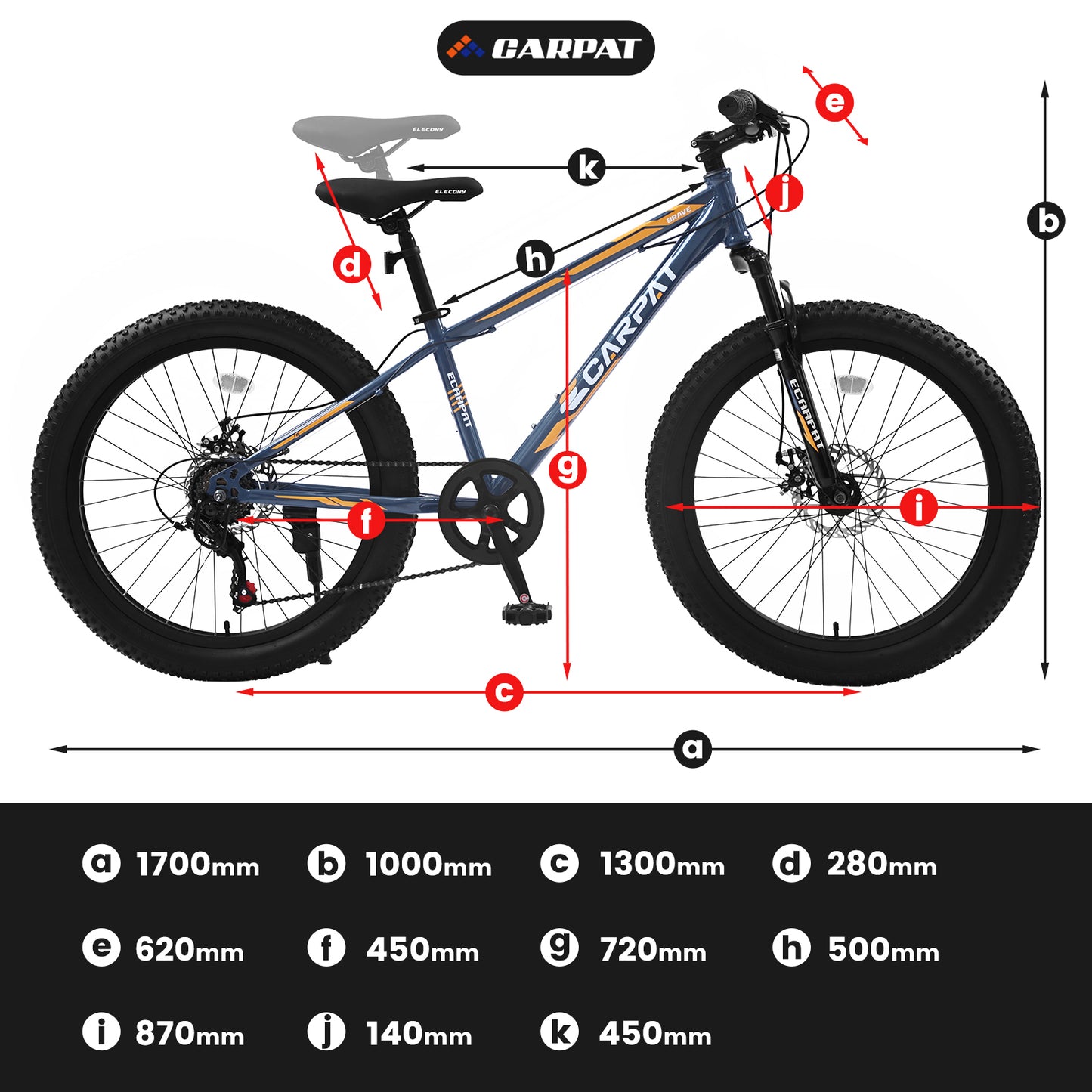 S24109 Elecony 24 Inch Fat Tire Bike Adult/Youth Full Shimano 7 Speeds Mountain Bike, Dual Disc Brake, High-Carbon Steel Frame, Front Suspension, Mountain Trail Bike, Urban Commuter City Bicycle