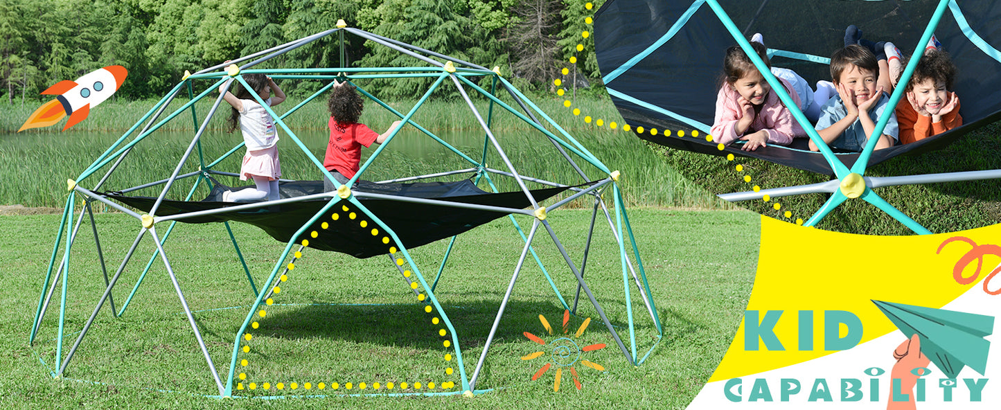 13ft Geometric Dome Climber Play Center with Hammock for Kids, Rust & UV Resistant Steel, Supporting 1000 LBS