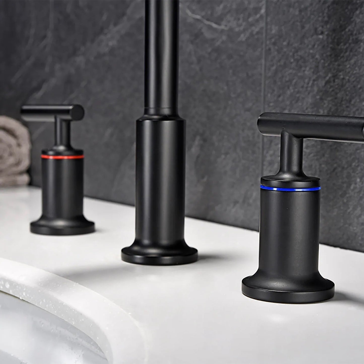 Modern Matte Black Widespread Bathroom Sink Faucet with CUPC Water Supply Hose and Cartridge