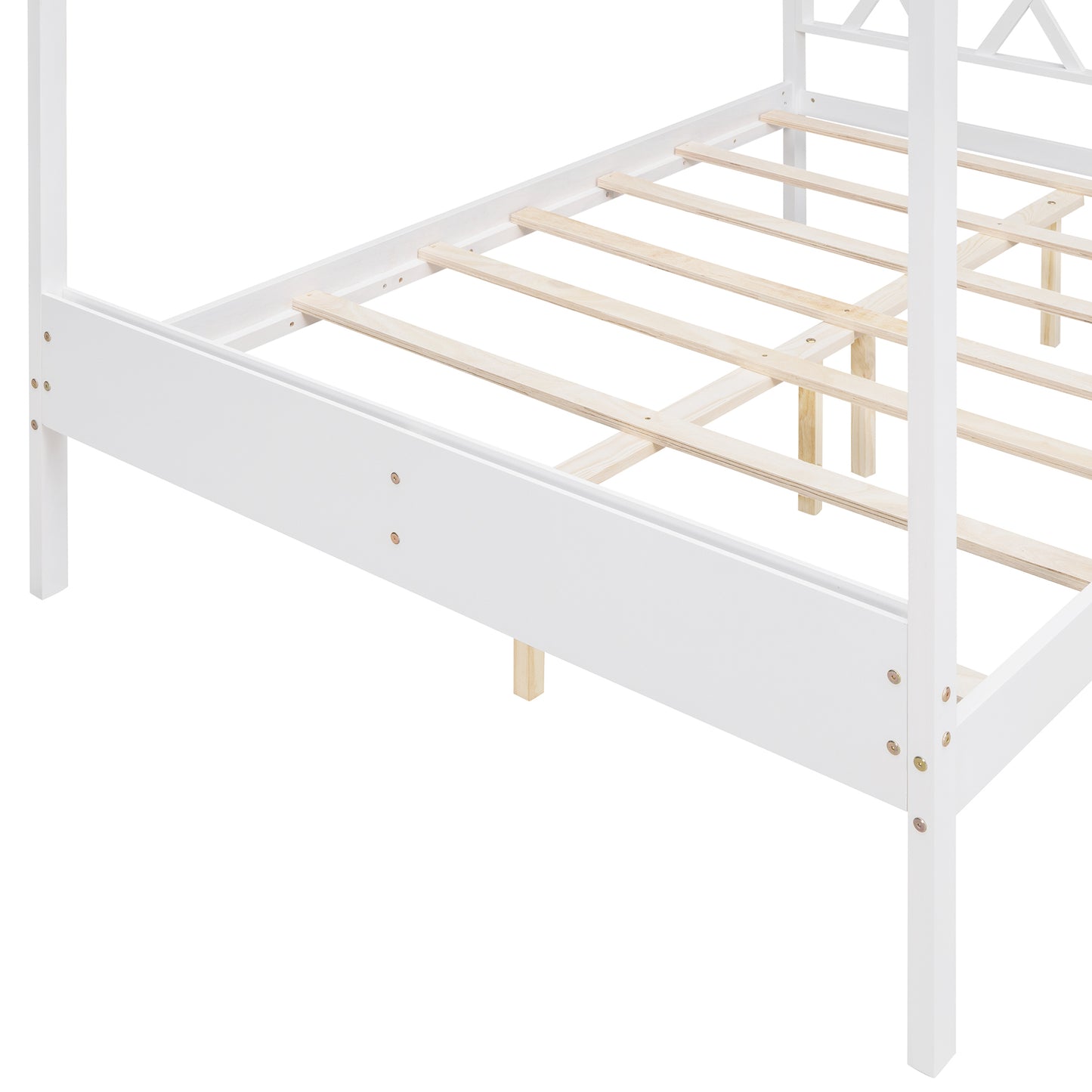 Full Size Wood House Bed with Storage Space, White