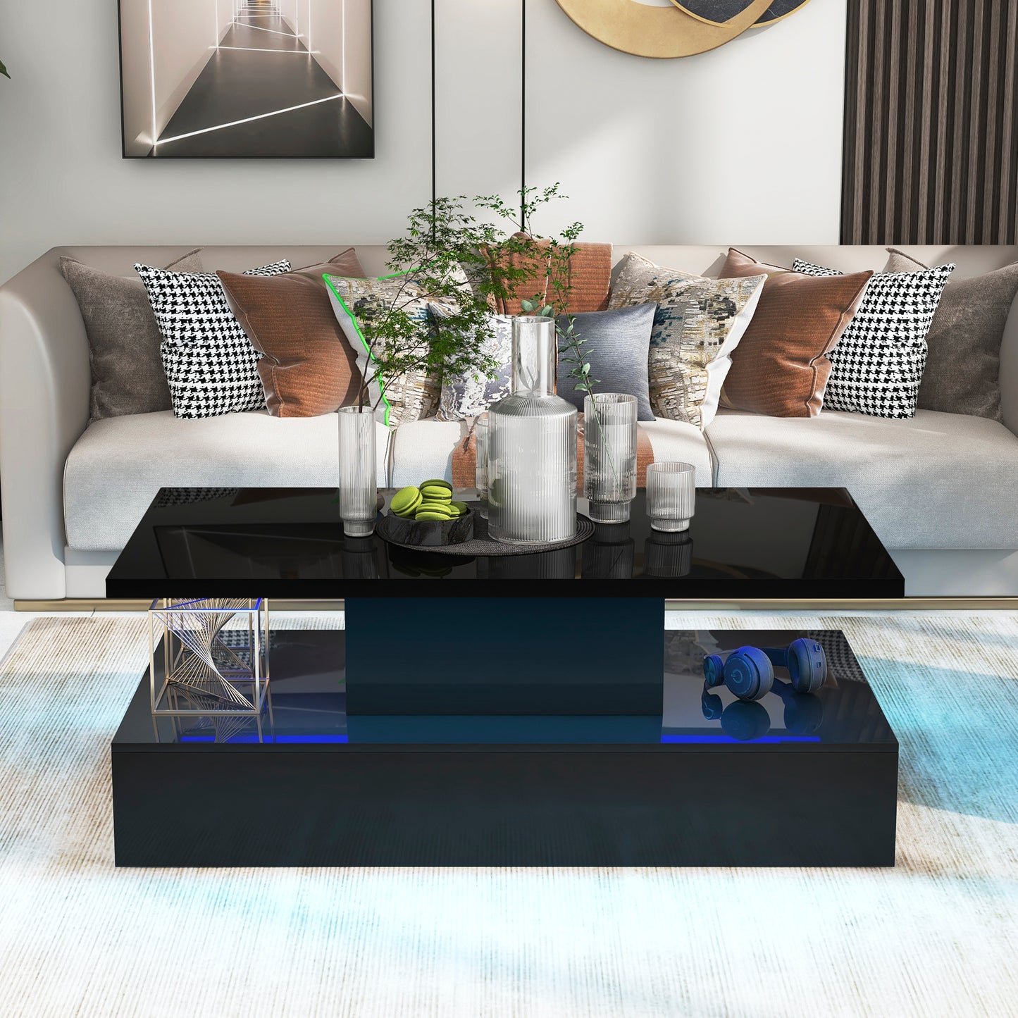 Modern LED Coffee Table with 16 Colors and Remote Control - Black