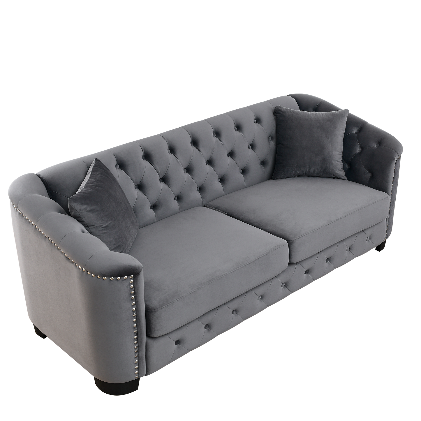 3-Seater Velvet Grey Sofa Set with Pillows