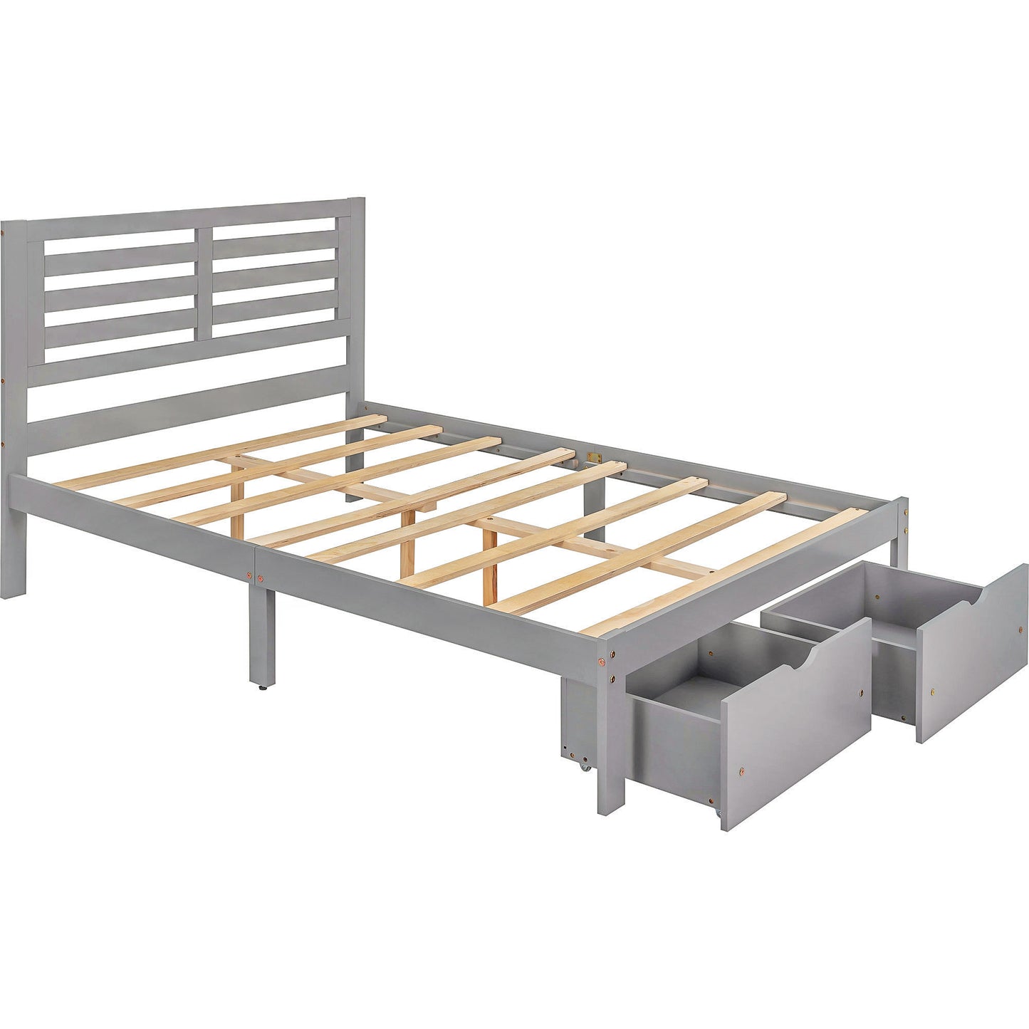 Full Size Platform Bed with Drawers, Gray