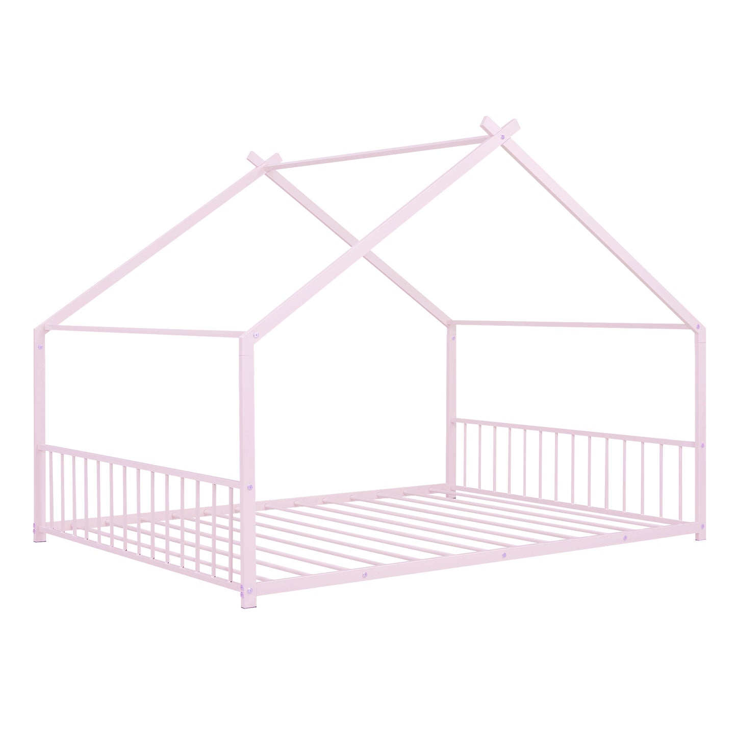 Full Size Metal House Bed, Pink