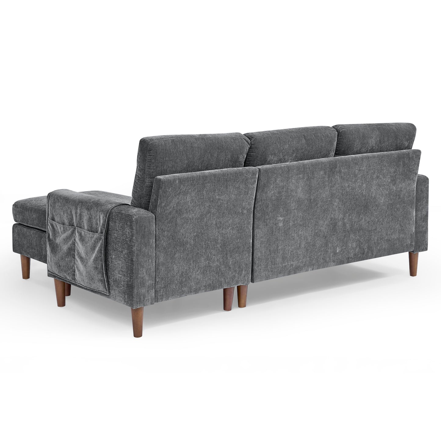 Convertible L-Shape Sectional Sofa with Removable Cushions and Ottoman, Dark Grey Chenille