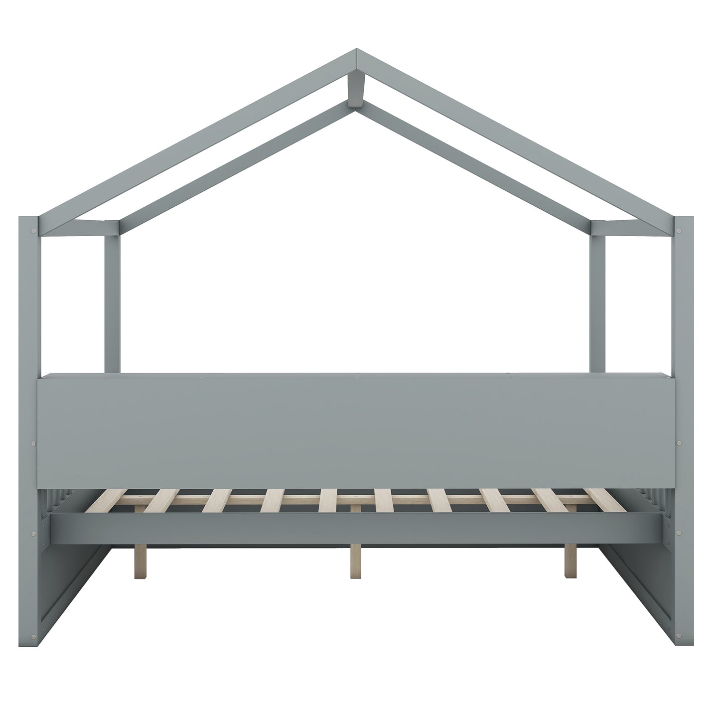 Full Size Wooden House Bed with Shelves and a Mini-cabinet, Gray