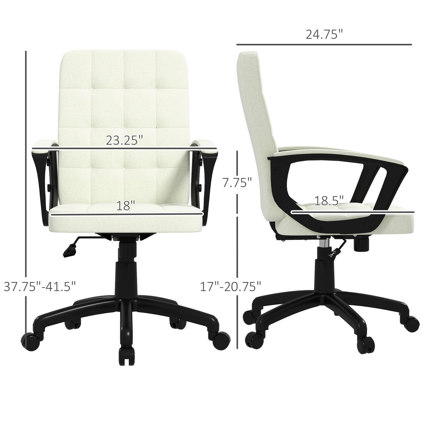 Vinsetto Fabric Office Chair, Computer Desk Chair, Swivel Task Chair with Arms, Adjustable Height, Swivel Wheels, Mid Back, Cream White