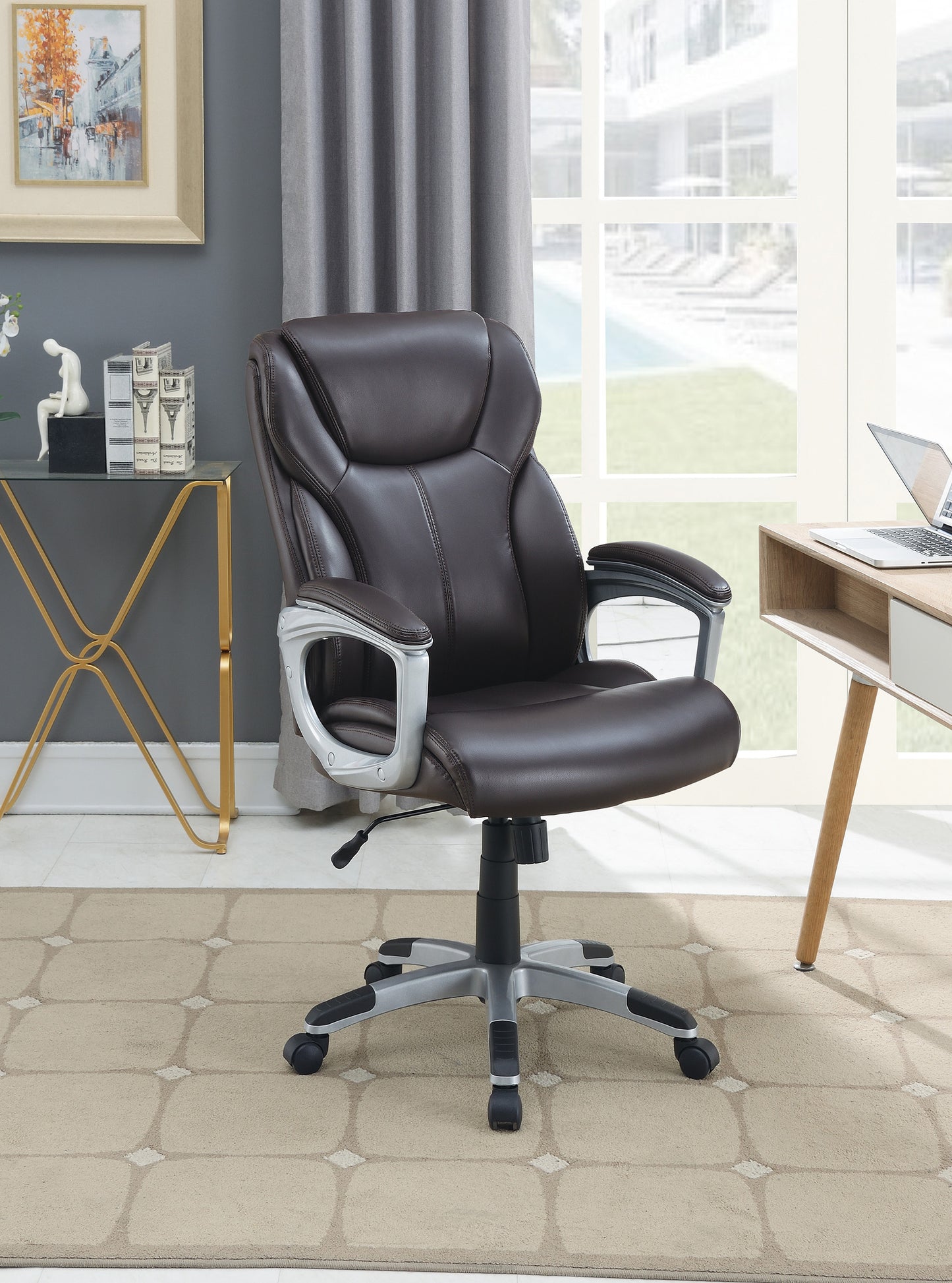 Adjustable Height Office Chair with PU Leather, Brown