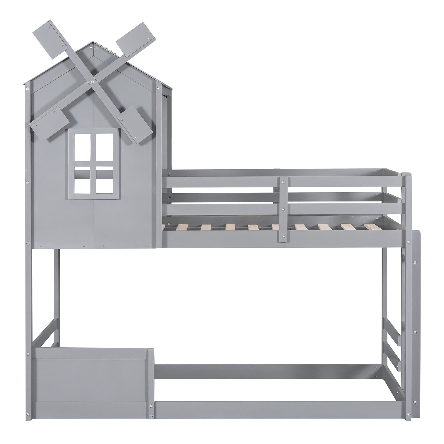 Gray Windmill Twin Bunk Bed with Roof and Window