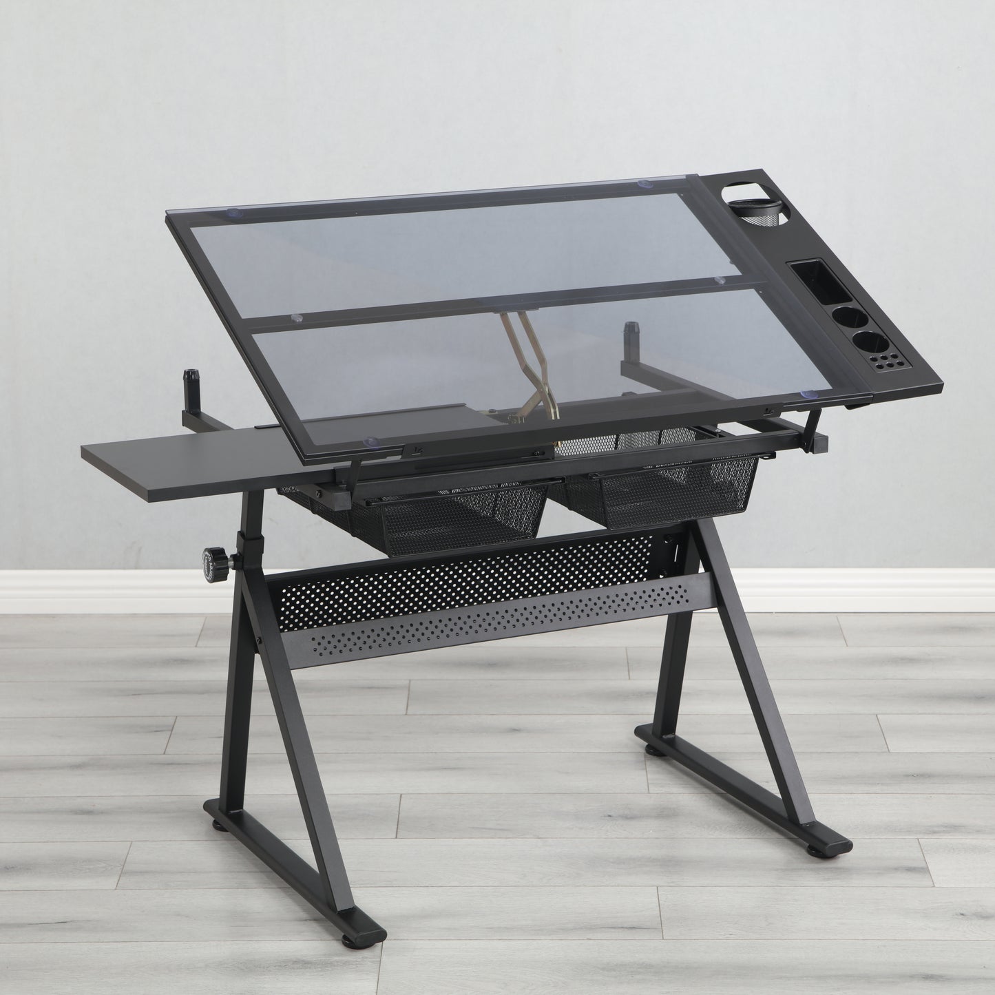 Glass Drafting Table Set with Adjustable Chair