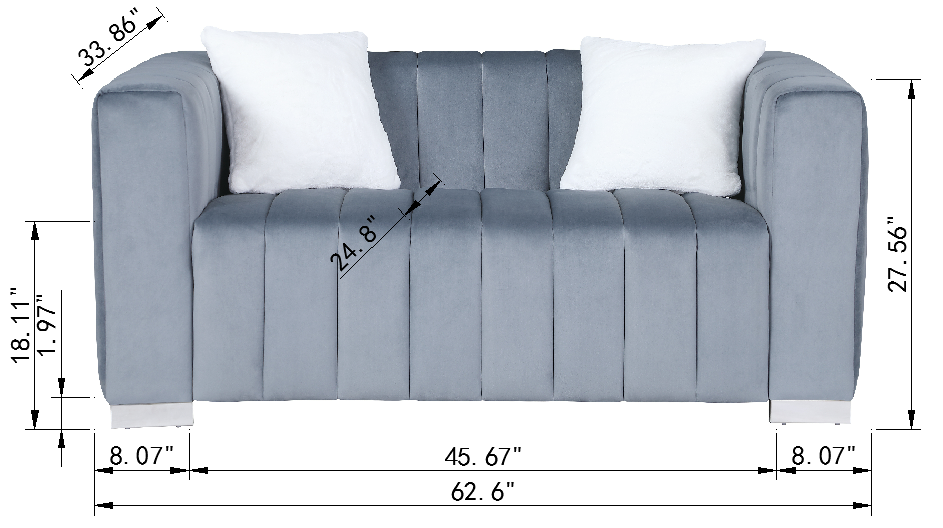 A modern  channel sofa  take on a traditional Chesterfield,Grey color,loveseater