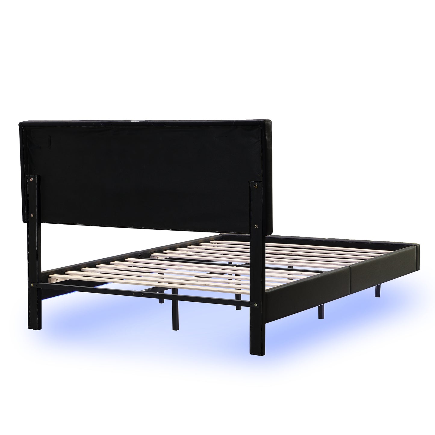 Queen Size Floating Bed Frame with LED Lights and USB Charging,Modern Upholstered Platform LED Bed Frame,Black