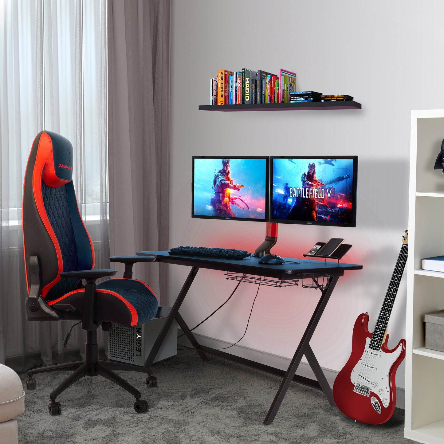 Atlantic Gaming Fire Storm Desk - Black Experience Enhanced Gaming Setup