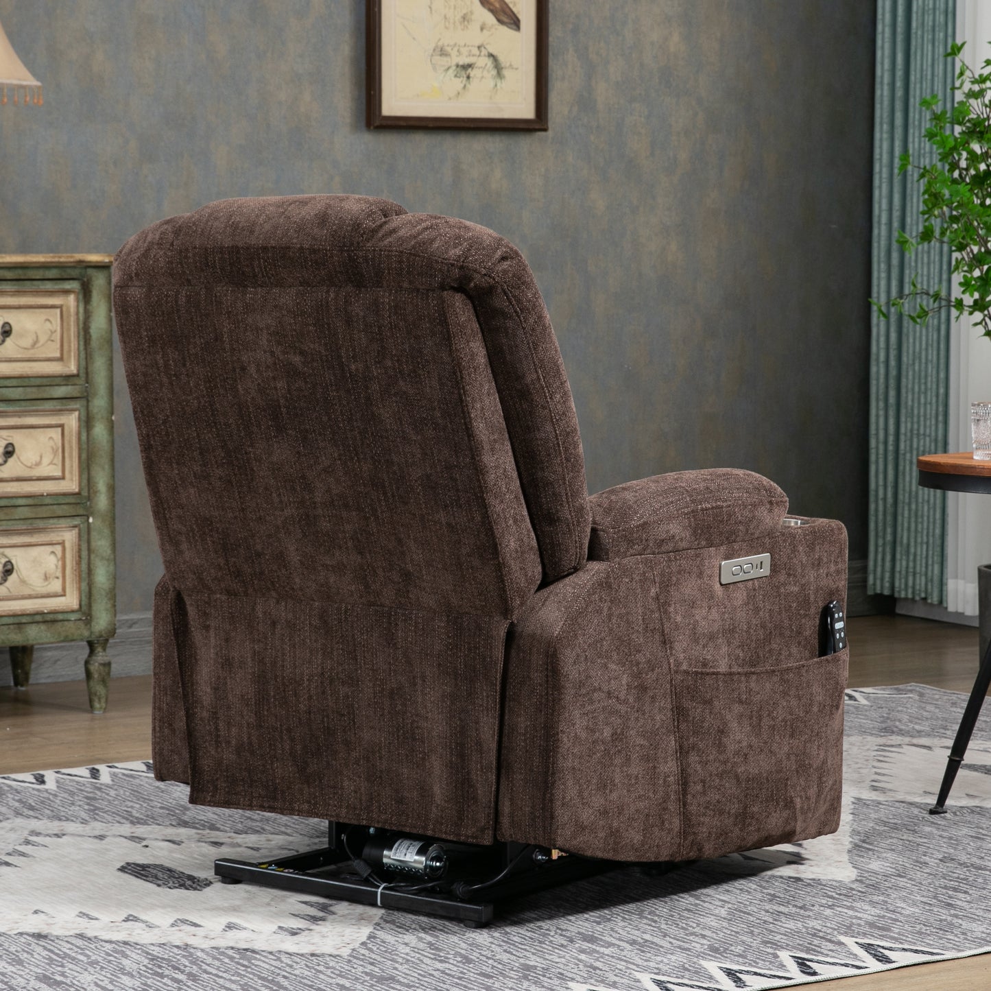 EMON'S Large Power Lift Recliner Chair with Massage and Heat, Overstuffed Wide Recliner with USB and Type C Ports, Brown