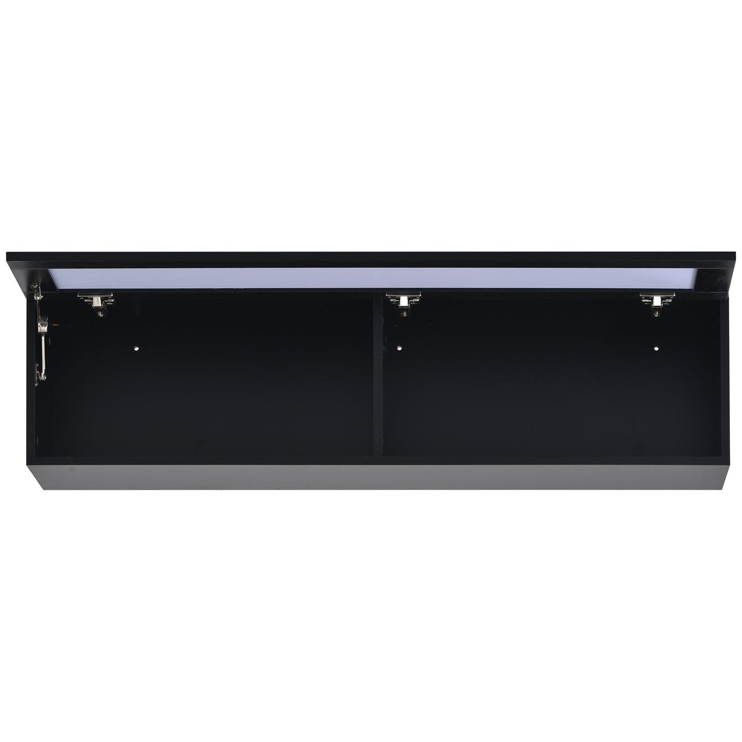 Modern Black Wall Mount Floating TV Stand with LED Lights and Media Storage