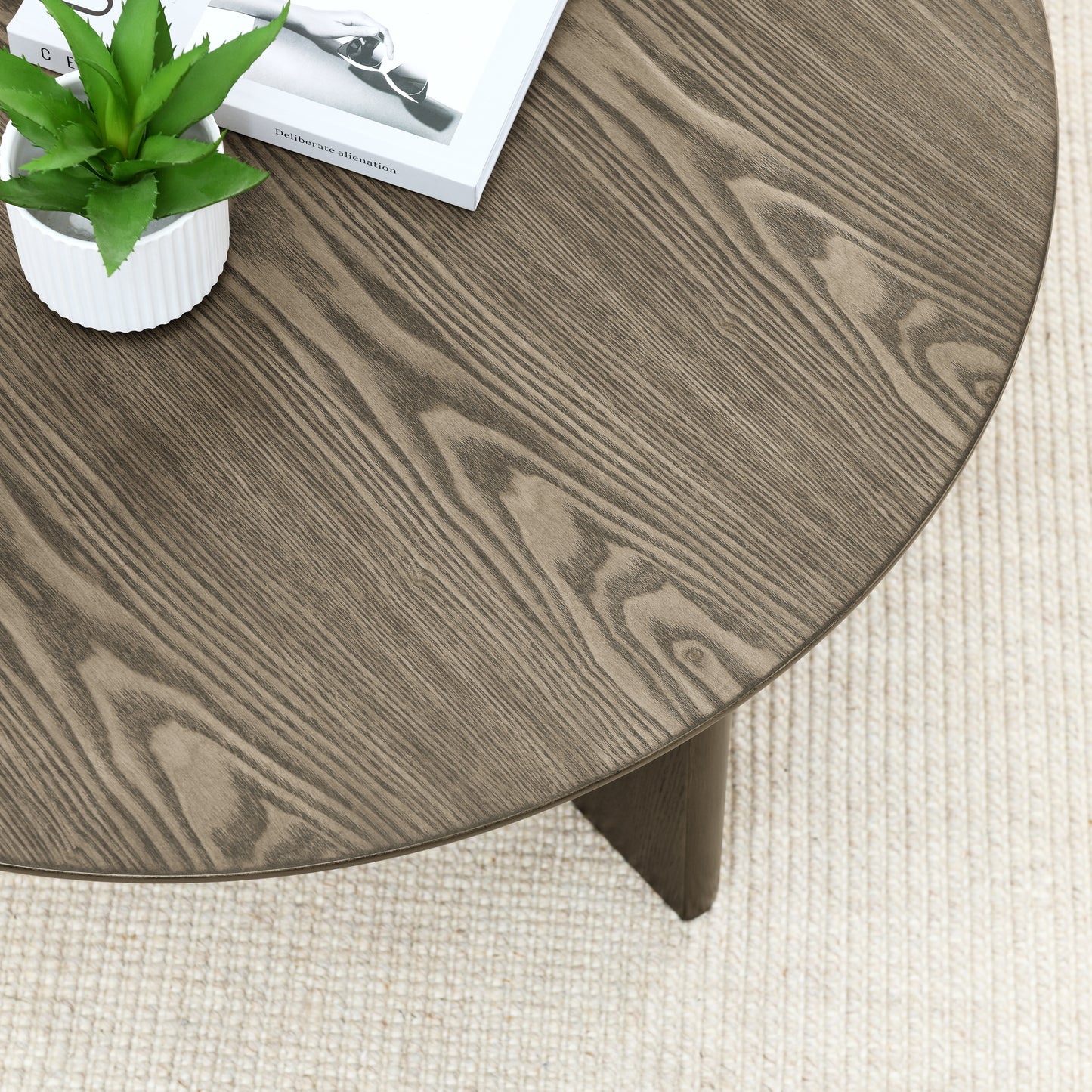 36-Inch Circular Wooden Coffee Table with Modern Minimalist Design