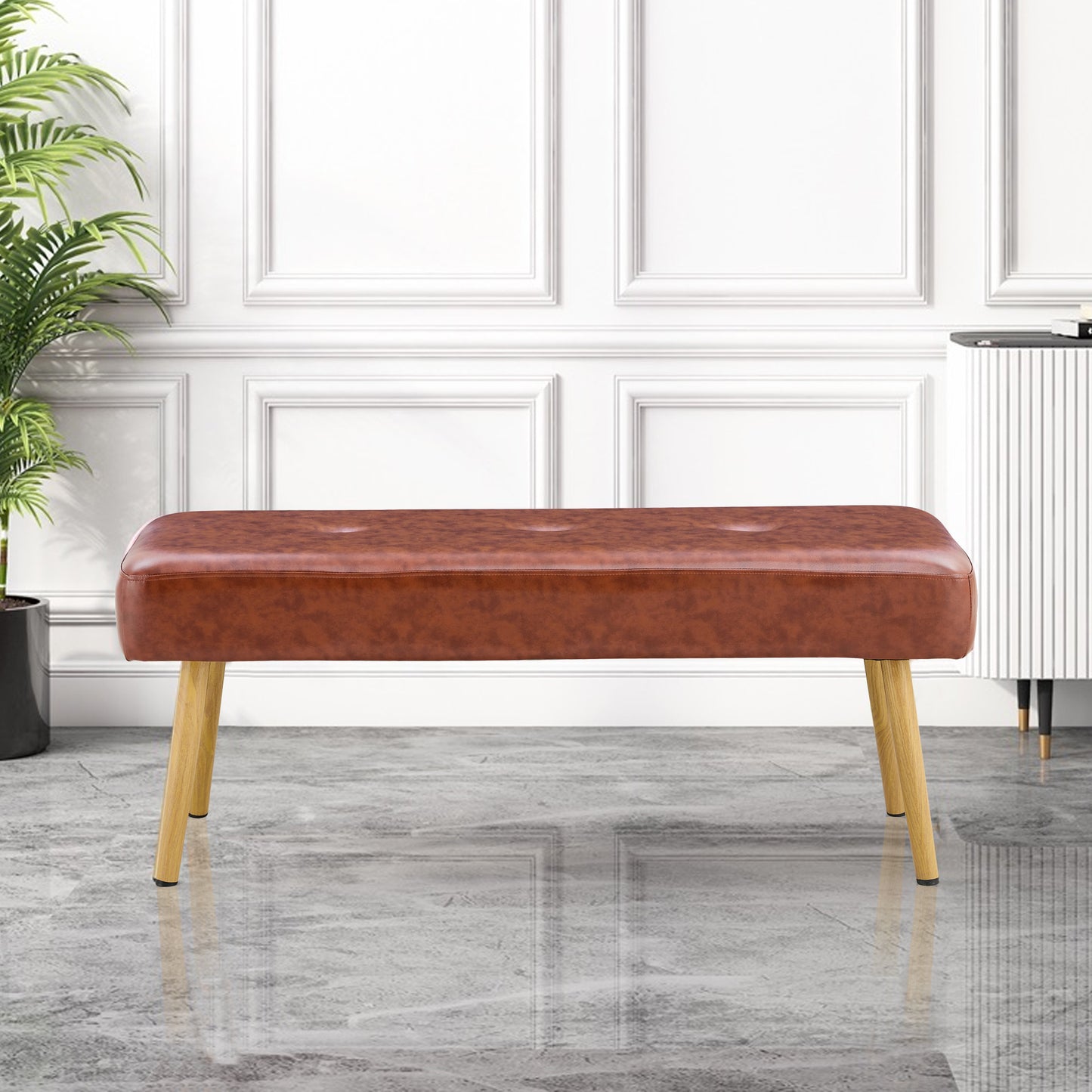 PU Upholstered Bench With Metal Legs .Shoe Changing Bench Sofa Bench Dining Chair .for to Bedroom Fitting Room, Store, Dining Room and Living Room.BrownST-004-BR