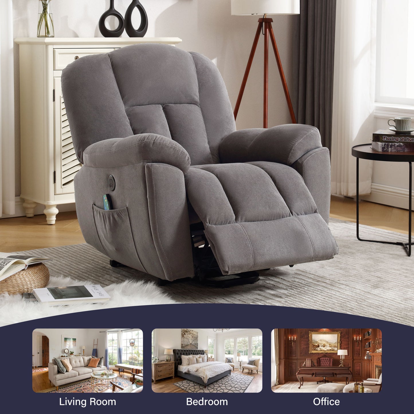 Electric Power Lift Recliner Chair with Heat and Massage - Grey