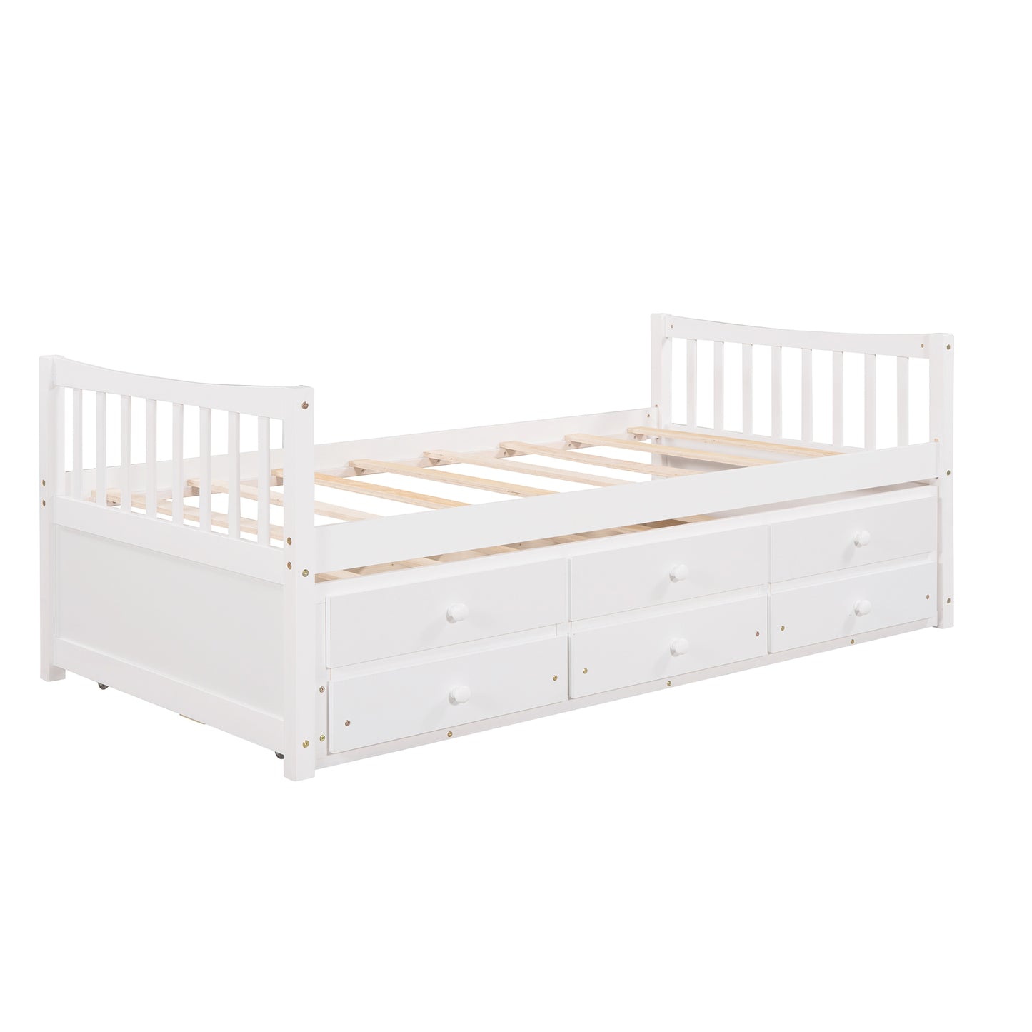 Daybed with Trundle and Drawers, Twin Size, White