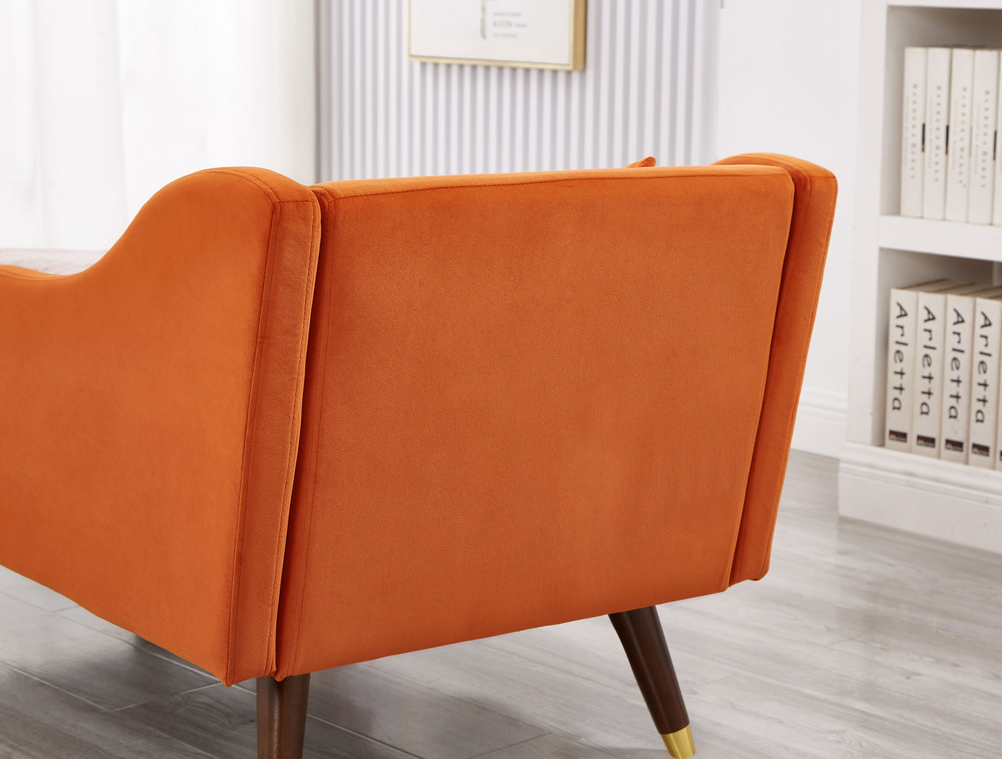 Modern Chaise Lounge Chair Velvet Upholstery (Orange)