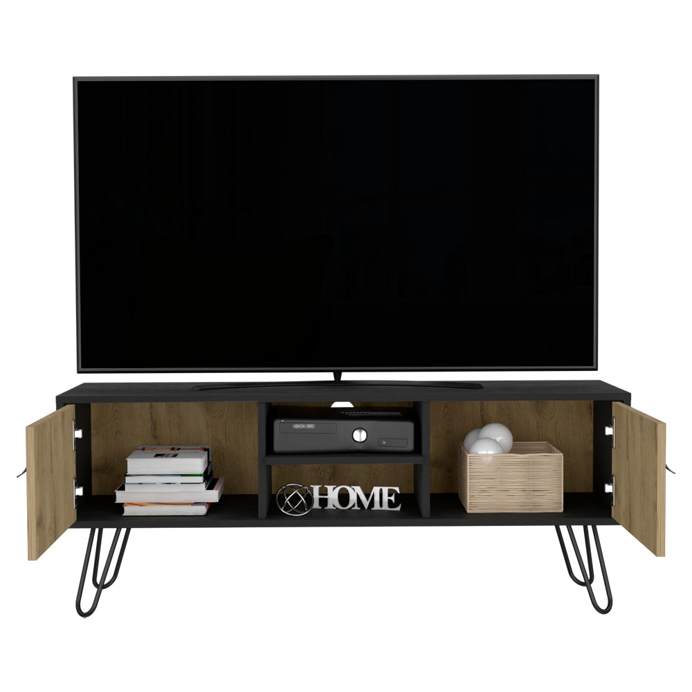 B Magness TV Stand, Black / Macadamia Storage Solution