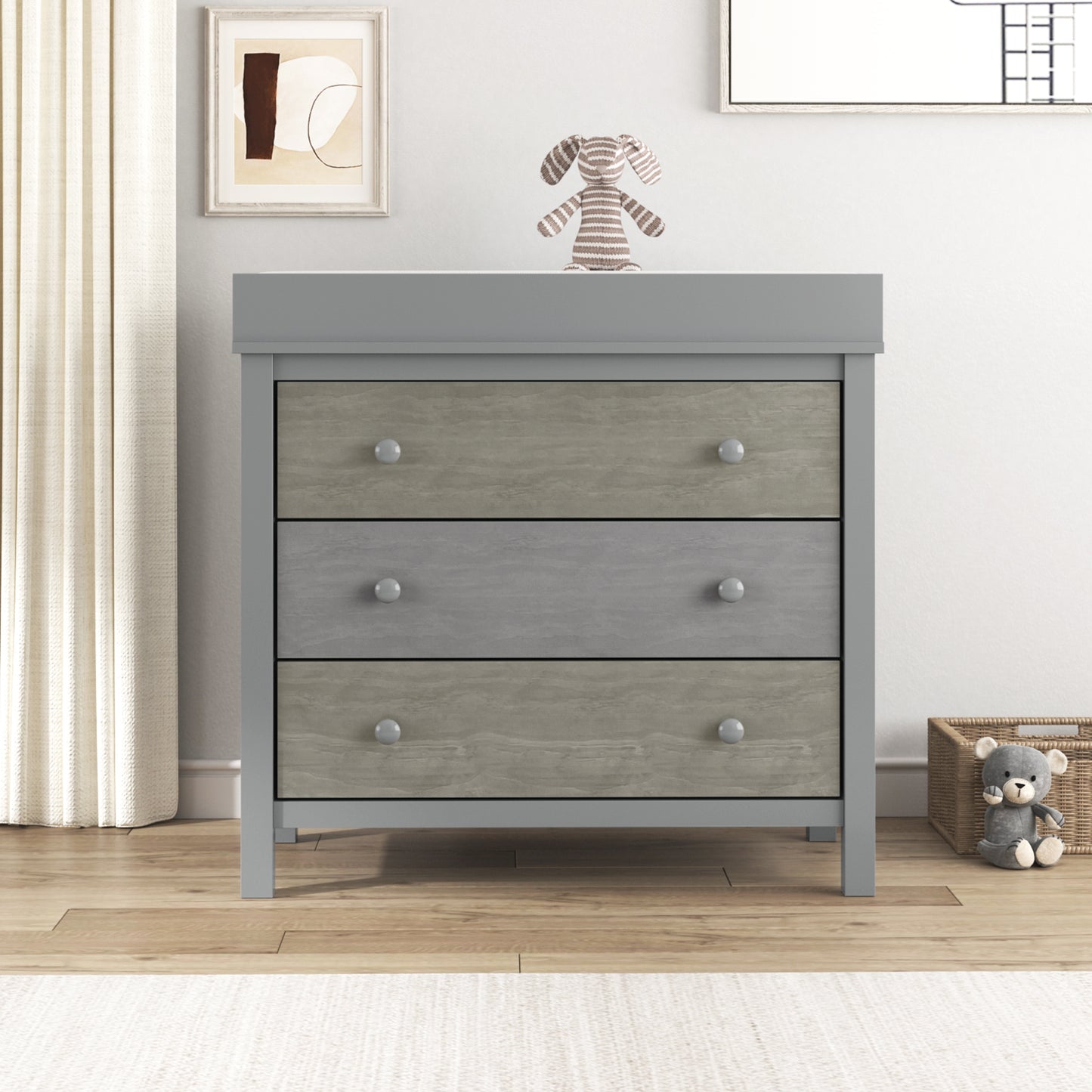 3-Drawer Changer Dresser with Removable Changing Tray in Gray