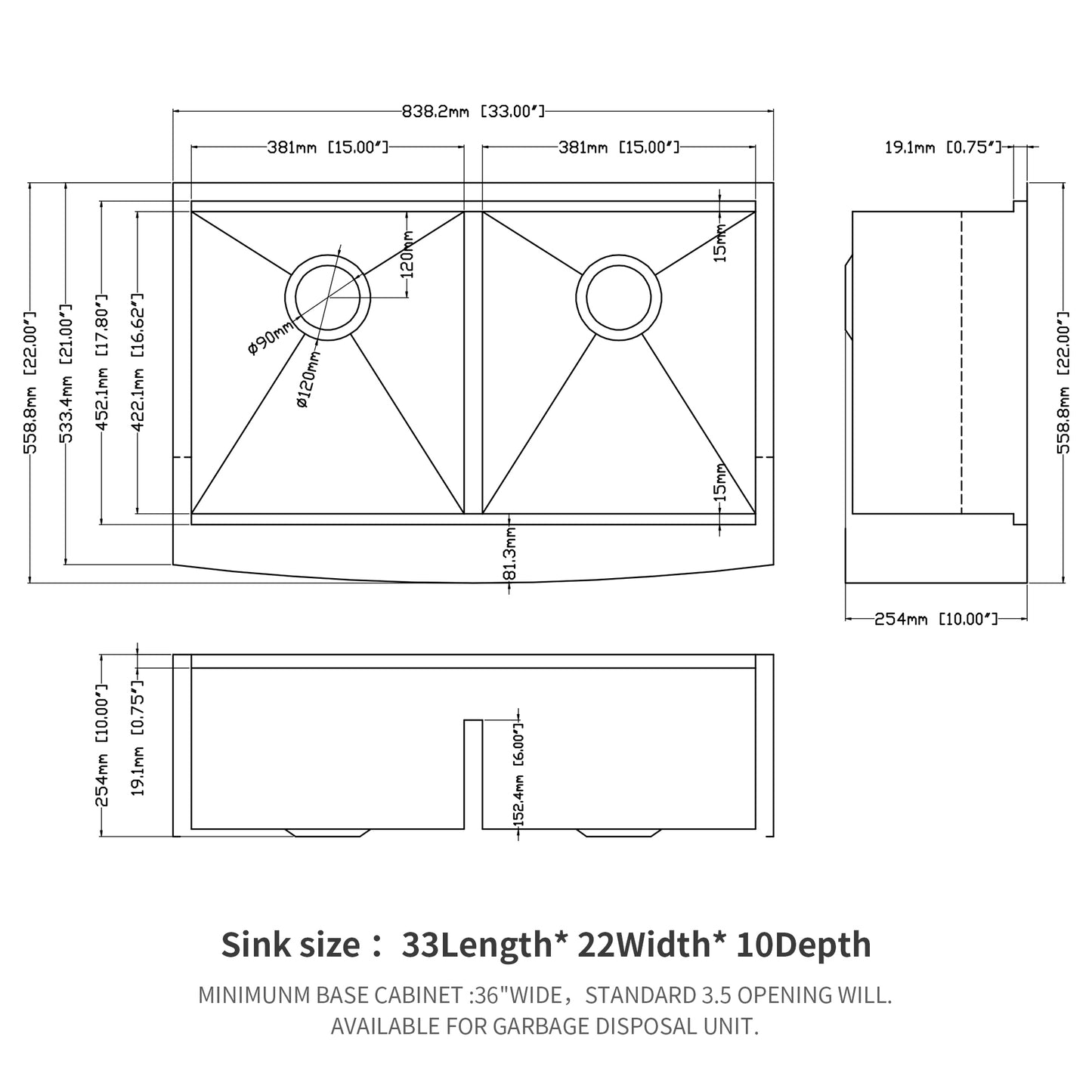 Farmhouse Sink with Double Bowl Workstation - 33 Inch Stainless Steel Apron Front Kitchen Sink