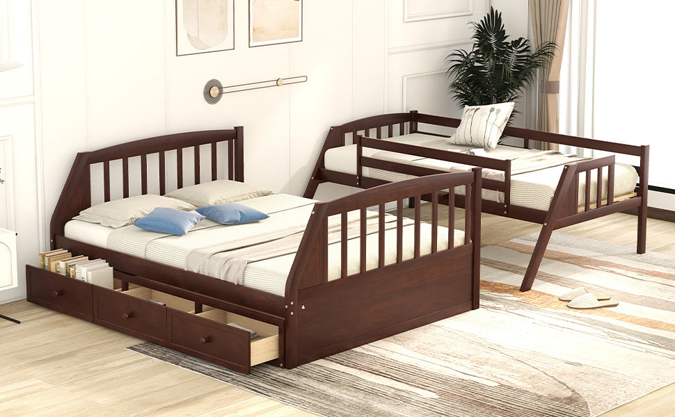 Espresso Twin-Over-Full Bunk Bed with Storage Stairs and Drawers - Versatile Family Sleeping Solution