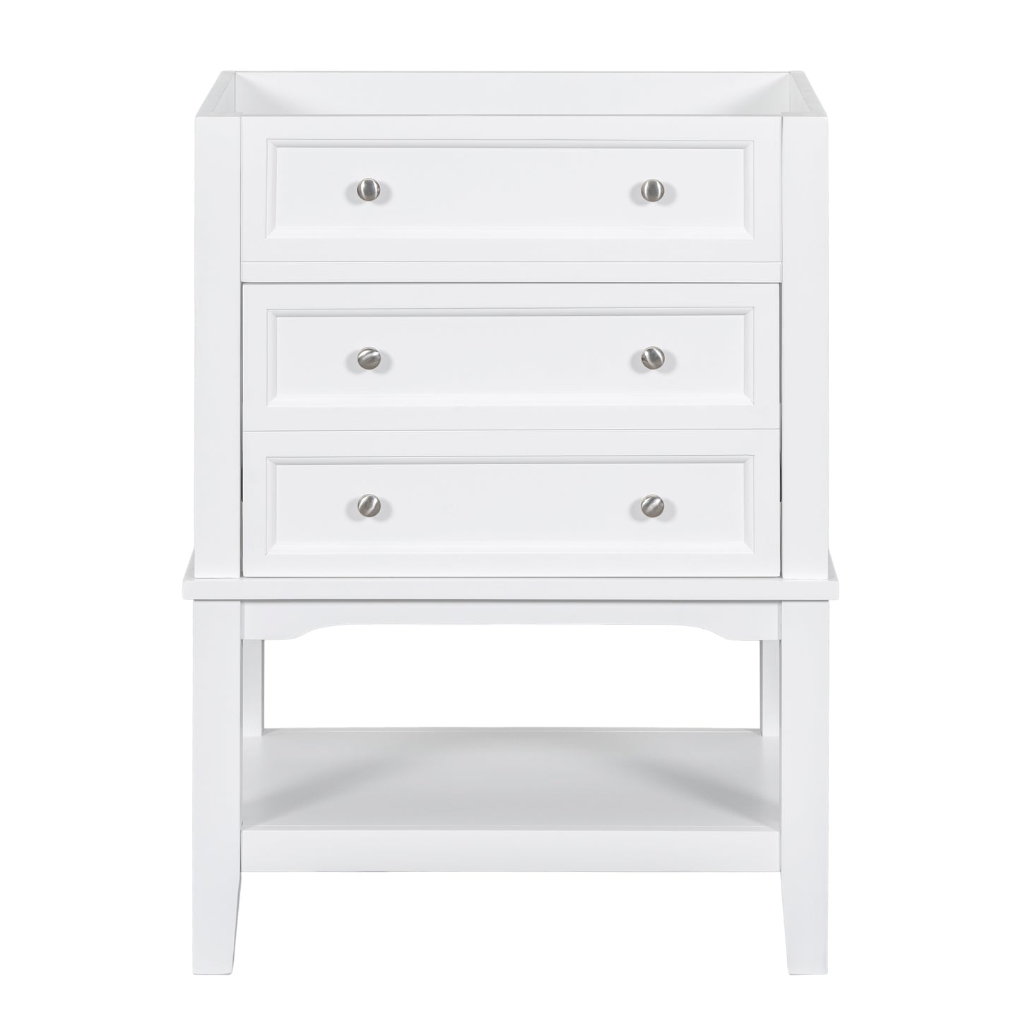 24" Bathroom Vanity Without Sink, Base Only, Solid Wood Frame, Bathroom Storage Cabinet with Drawer and Open Shelf, White