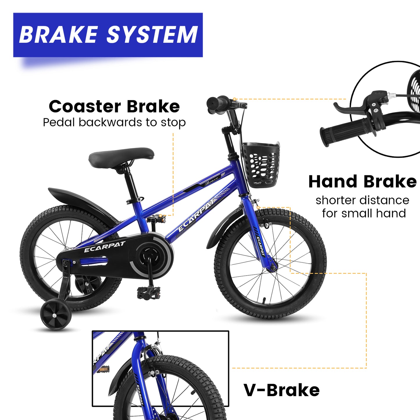 Kids Bike 14 inch for Boys & Girls with Training Wheels,  Freestyle Kids' Bicycle with Bell,Basket and fender.